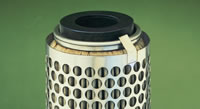 Pleat protectors prevent accidental denting of pleat forms that reduce filter area. Made of stainless steel with 1/4-in. dia. perforations, they are held in place by bending tabs at the top and bottom. When ordering give nominal length (10, 20, or 30 inches) and material (304 or 316 stainless steel).