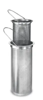 metallic mesh cylinder basket inside larger basket